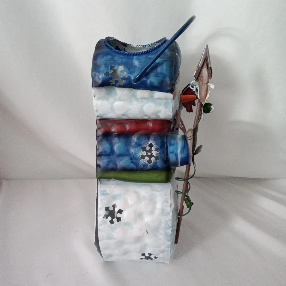 Snowman Metal Tea Light Lantern Winter Holiday Decor Birdhouse Cardinal 11 inch